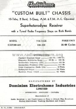Custom Built Chassis Ch= CHF102-511; Electrohome Dominion (ID = 766711) Radio