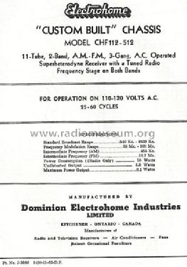 Custom Built Chassis Ch= CHF112-512; Electrohome Dominion (ID = 766712) Radio