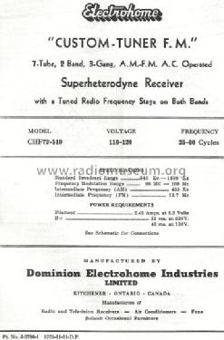 Custom-Tuner FM Ch= CHF72-510; Electrohome Dominion (ID = 766713) Radio