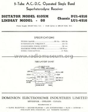 Dictator 6105M Ch= DU1-4516; Electrohome Dominion (ID = 766417) Radio