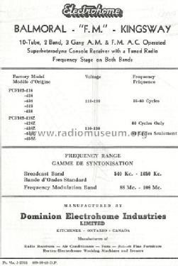 Kingsway FM PCF102-418, 428, 438, 448, 458; Electrohome Dominion (ID = 767703) Radio