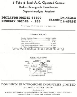 Lindsay 233 Ch= L4-4526Z; Electrohome Dominion (ID = 766534) Radio