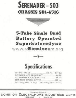 Serenader 503 Ch= SB1-4516; Electrohome Dominion (ID = 794591) Radio