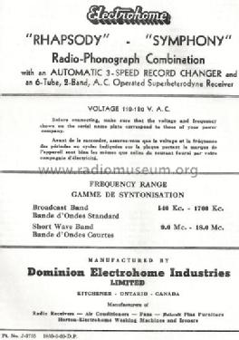Symphony ; Electrohome Dominion (ID = 811307) Radio