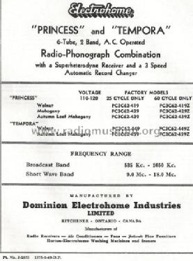 Tempora PC3C62-459Z; Electrohome Dominion (ID = 828901) Radio