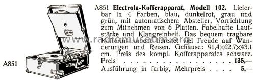 Koffer-Grammophon 102C; Electrola GmbH (ID = 2787055) TalkingM