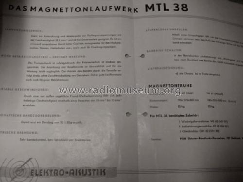 Magnettonlaufwerk MTL38; Elektro-Akustik (ID = 1796103) R-Player