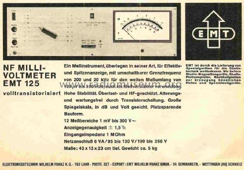 NF-Millivoltmeter EMT 125; Elektromesstechnik (ID = 1033158) Equipment