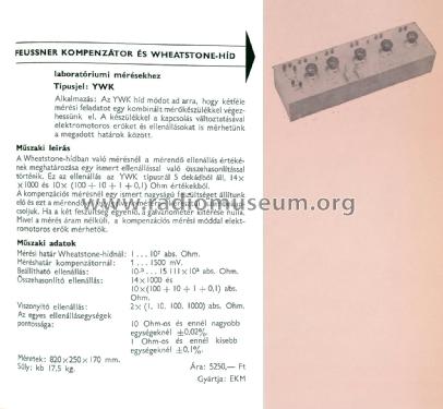 Feussner Kompenzator & Wheatstone Híd - Bridge YWK; Elektromos (ID = 2467774) Ausrüstung