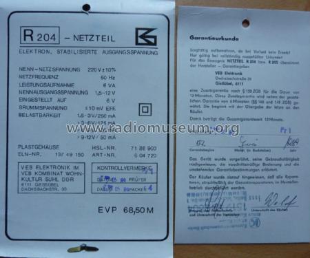 Netzteil R 204; Elektronik Gießübel, (ID = 1377981) Strom-V