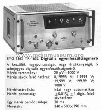 Digital D.C. Voltmeter 1362/ TR-1652; EMG, Orion-EMG, (ID = 766067) Equipment