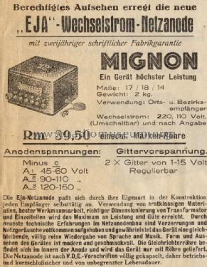 Netzanode Mignon I/II; Elektrosignal G.m.b. (ID = 1313345) A-courant
