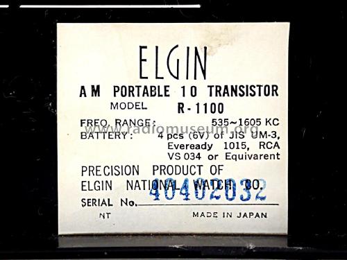 10 Transistor R-1100; Elgin Radio Division (ID = 2633528) Radio