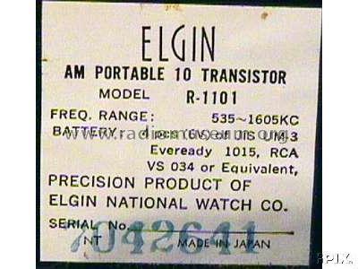 10 Transistor R-1101; Elgin Radio Division (ID = 2359171) Radio