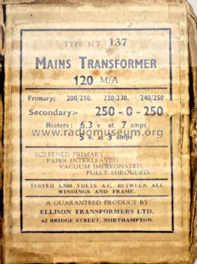 Mains Transformer MT137; Ellison transformers (ID = 3083374) Radio part