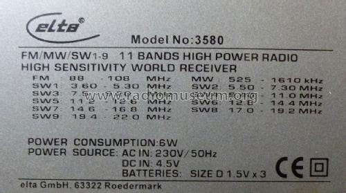 11 Bands World Receiver 3580; Elta GmbH, Rödermark (ID = 2499201) Radio