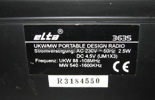 UKW/MW Portable Design Radio 3635; Elta GmbH, Rödermark (ID = 2692363) Radio