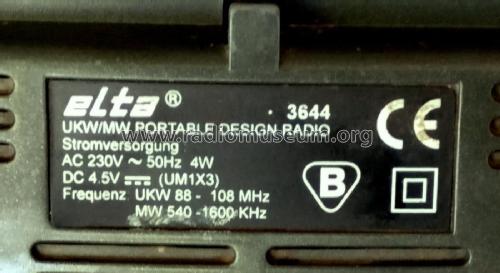 UKW / MW Portable Design Radio 3644; Elta GmbH, Rödermark (ID = 2517142) Radio