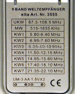 UKW/MW/SW Weltempfänger 3555; Elta GmbH, Rödermark (ID = 1505810) Radio