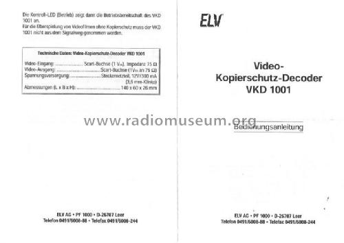 ILLEGALER Video-Kopierschutz-Decoder VKD 1001; ELV Elektronik AG; (ID = 2555415) Misc
