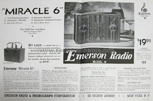 19 Miracle Six Ch= UV4; Emerson Radio & (ID = 1265845) Radio