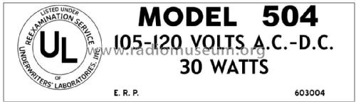 504 Ch= 120000; Emerson Radio & (ID = 2818810) Radio