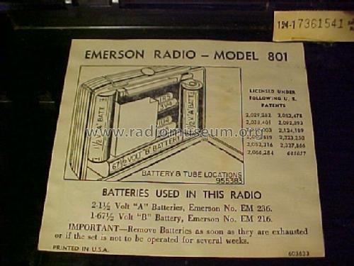 801 Ch= 120154-B; Emerson Radio & (ID = 370720) Radio