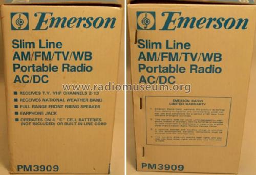Slim Line AM/FM/TV/WB Portable Radio AC/DC PM-3909; Emerson Radio & (ID = 991687) Radio