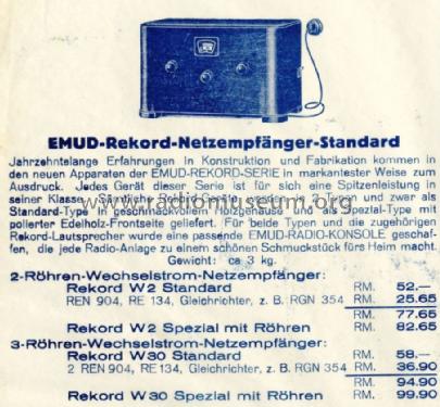 Record-Standard W30; Emud, Ernst Mästling (ID = 1355246) Radio