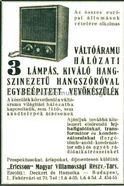 3 lámpás - 3 tubes ; Ericsson, Magyar (ID = 2878780) Radio