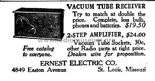 Vacuum Tube Receiver 1 tube; Ernest Electric Co.; (ID = 983286) Radio