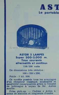 Astor 5 lampes ; Astor marque (ID = 1989358) Radio