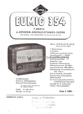 354 ; Eumig, Elektrizitäts (ID = 2817603) Radio