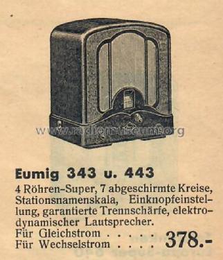 443-I; Eumig, Elektrizitäts (ID = 2357528) Radio
