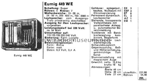 449WE Type 1939; Eumig, Elektrizitäts (ID = 2805758) Radio