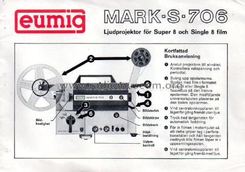 Super 8 and Single 8 Sound Film Projector MARK S 706; Eumig, Elektrizitäts (ID = 2697691) R-Player