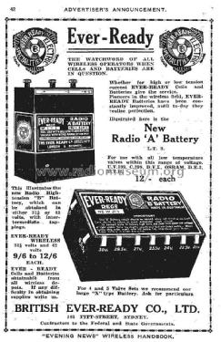 Ever-Ready Radio 'B' Battery W42; Ever-Ready/Eveready (ID = 2375594) Power-S