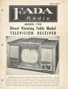 Direct Viewing Table Model Television Receiver 799; Fada Radio & (ID = 1829277) Television
