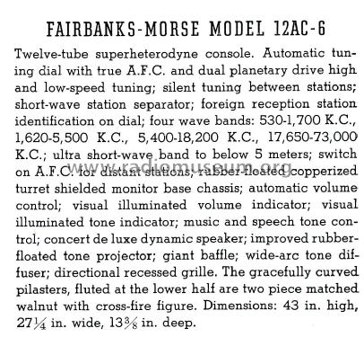 12AC-6 Ch= 12A; Fairbanks, Morse & (ID = 1838492) Radio