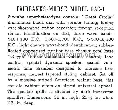 6AC-1 Ch= 6A; Fairbanks, Morse & (ID = 1838450) Radio