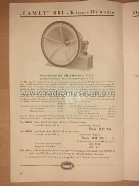 BBL-Kino-Dynamo Nr. 900 G; Famet Marke - siehe (ID = 2797765) Speaker-P