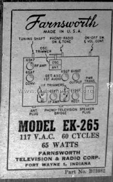 EK-265 Ch= C-152; Farnsworth (ID = 1560519) Radio