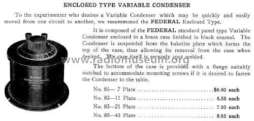 Enclosed Type Variable Condenser No. 83 21 Plate; Federal Radio Corp. (ID = 1858584) Radio part