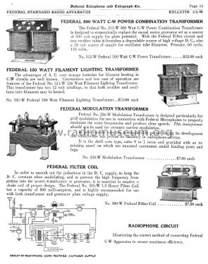 Federal Telephone Bulletin August, 1922 No. 115-W; Federal Radio Corp. (ID = 1870453) Paper