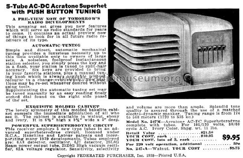 Acratone 5-Tube Superhet 247M; Federated Purchaser, (ID = 1043204) Radio