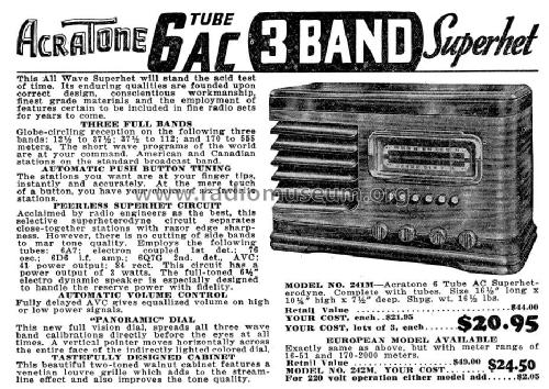 Acratone 6-Tube 3 Band Superhet 242M; Federated Purchaser, (ID = 1043247) Radio