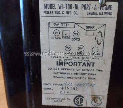 Port-A-Phone WI-100-UL; Feiler; Chicago (ID = 1938820) Misc