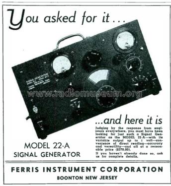 Signal Generator 22A; Ferris Instrument Co (ID = 2988582) Equipment