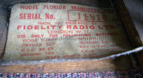 Fidelity Radio Florida Transistor Six ; Fidelity Radio Co. (ID = 807620) Radio