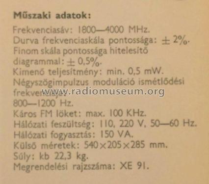 Mikrohullámú generátor / Microwave Generator XE 91; Finommechanikai (ID = 2472670) Equipment